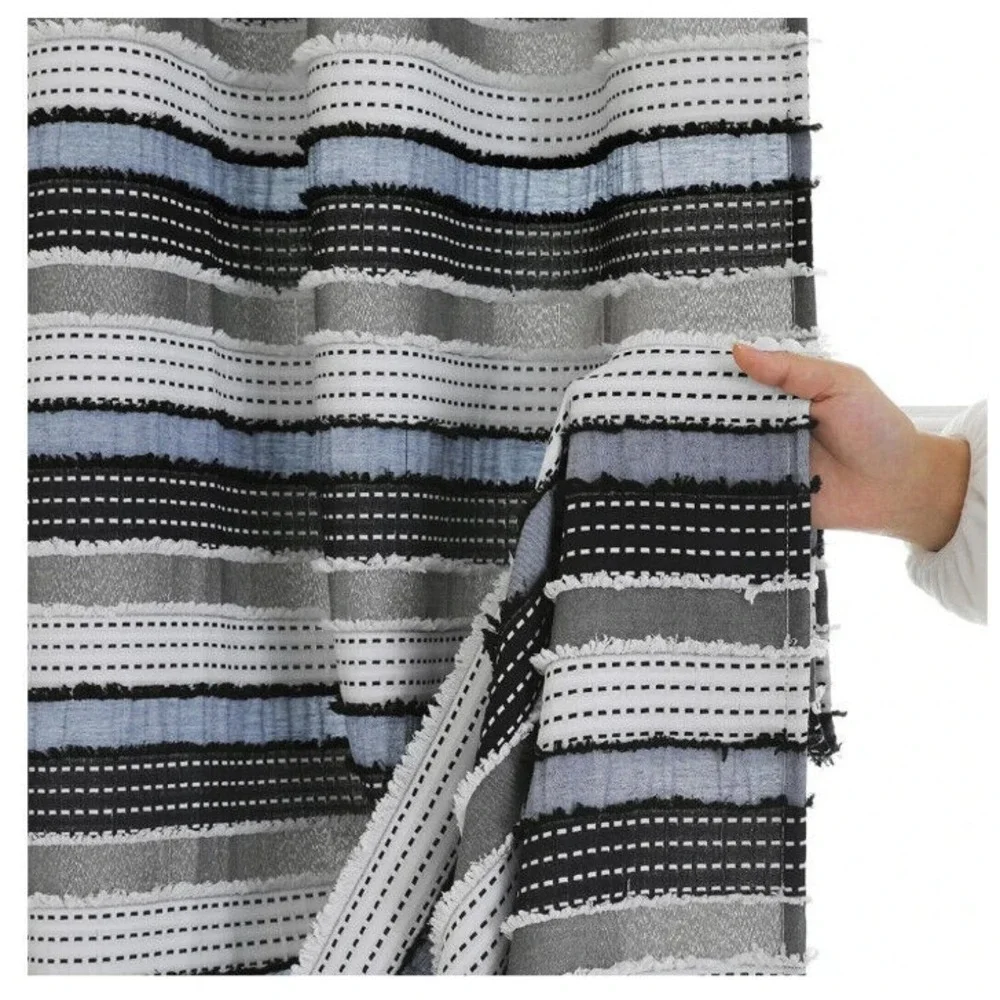 Ovzme Una Boho Striped Textured Light Filtering Window Curtains 84
